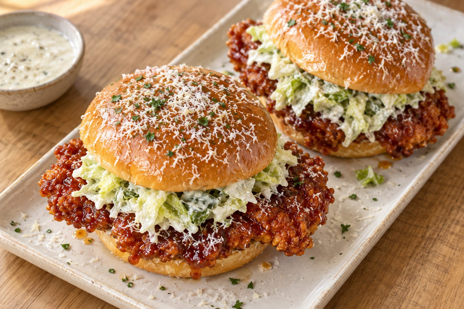 Crispy Hot Honey Chicken Caesar Burger