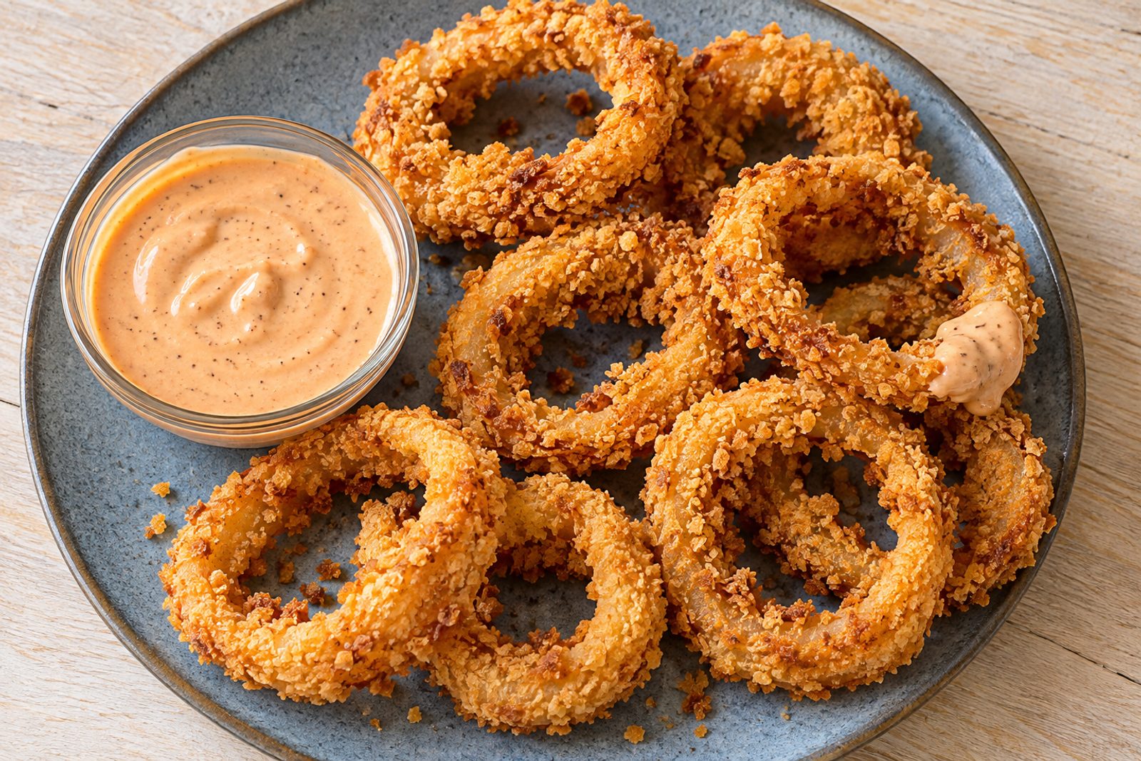 Crispy Onion Rings with Canes-Style Sauce