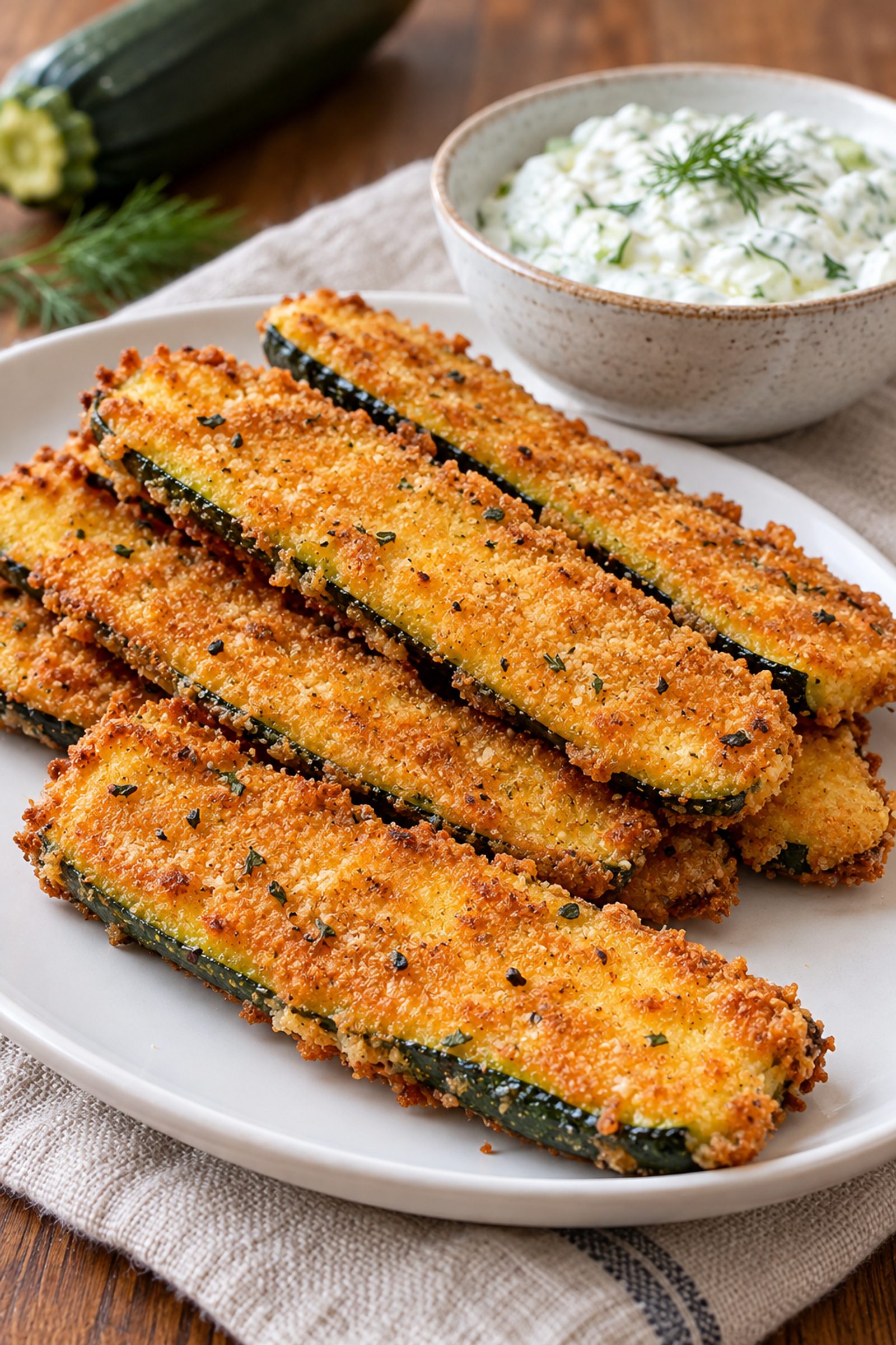 Crispy Parmesan Zucchini with Creamy Tzatziki Dip