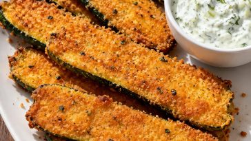 Crispy Parmesan Zucchini with Creamy Tzatziki Dip