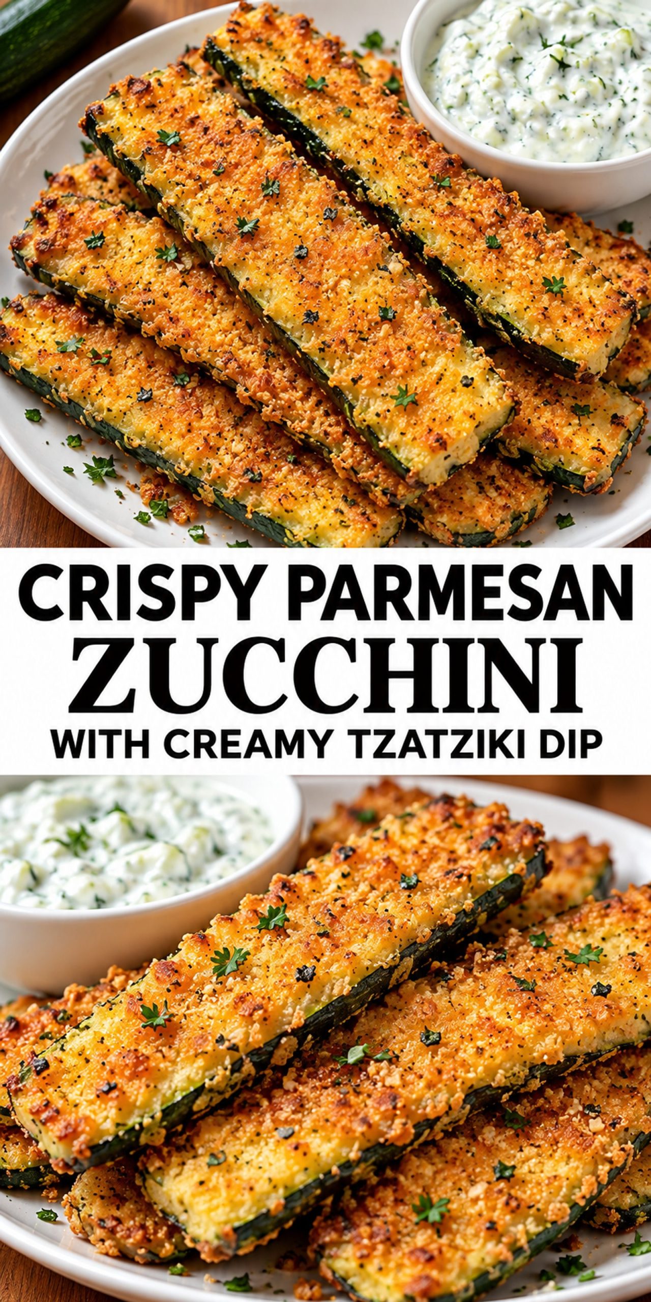 Crispy Parmesan Zucchini with Creamy Tzatziki Dip Crispy Parmesan Zucchini with Creamy Tzatziki Dip