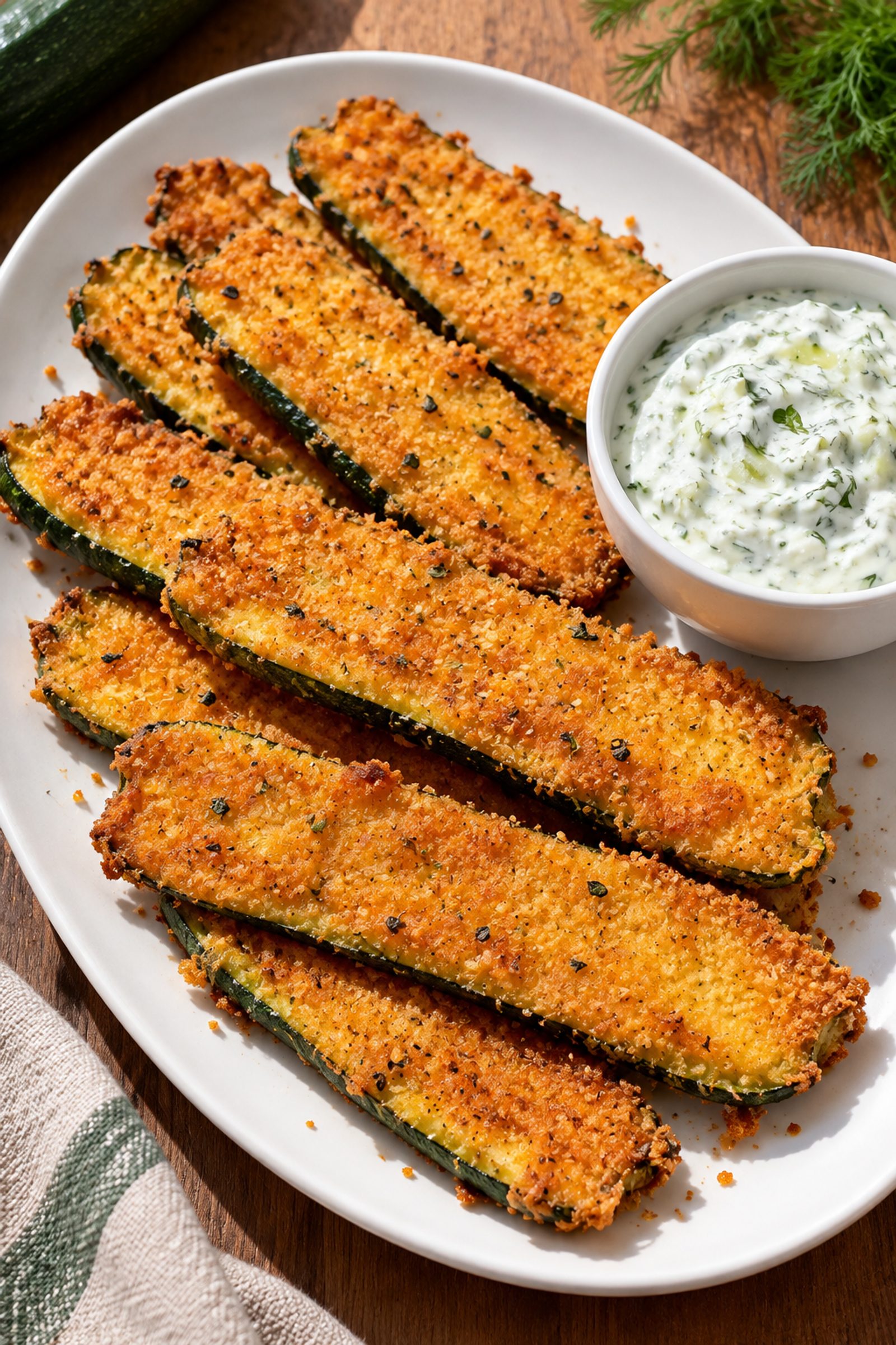 Crispy Parmesan Zucchini with Creamy Tzatziki Dip