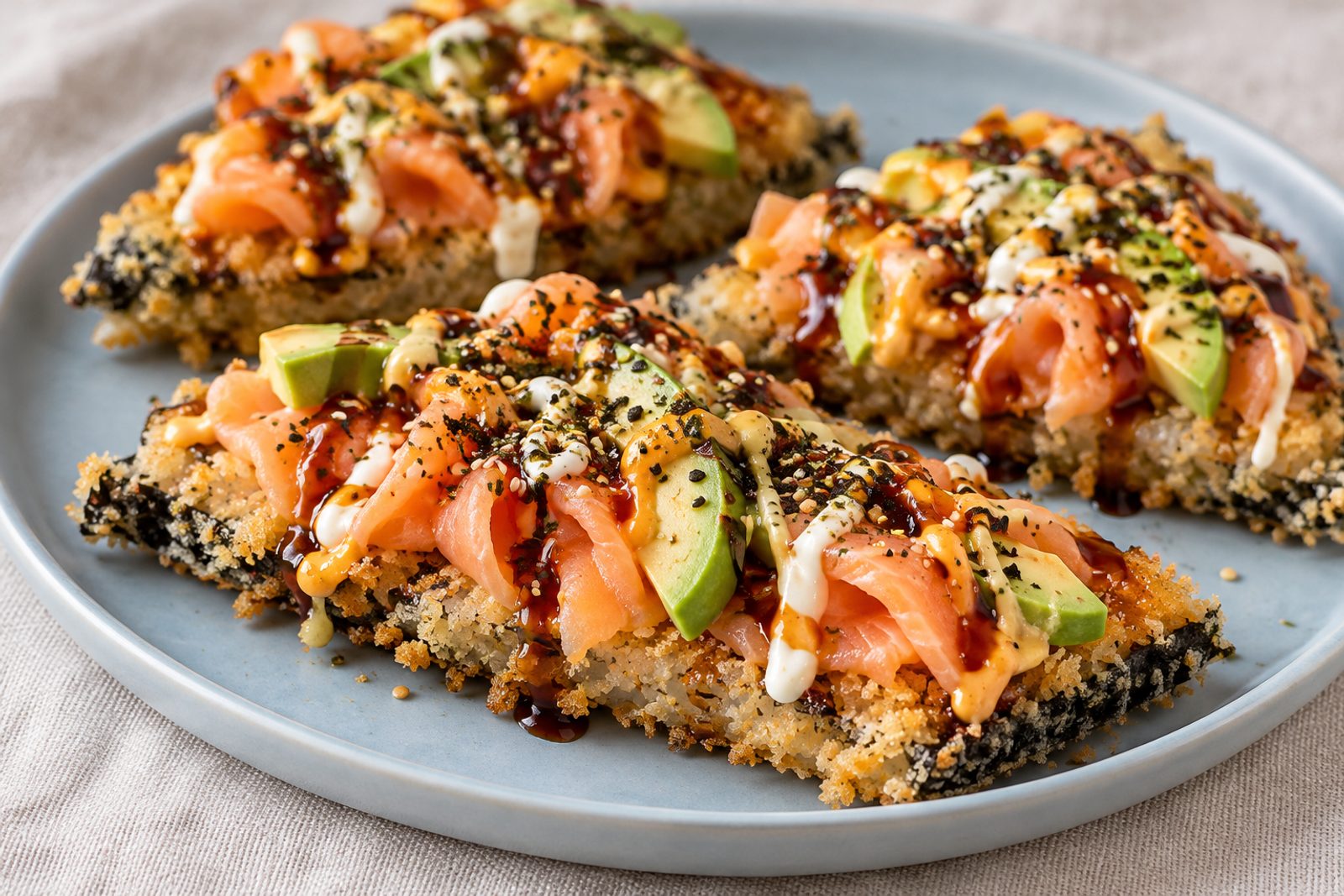 Crispy Smoked Salmon Sushi Pizza