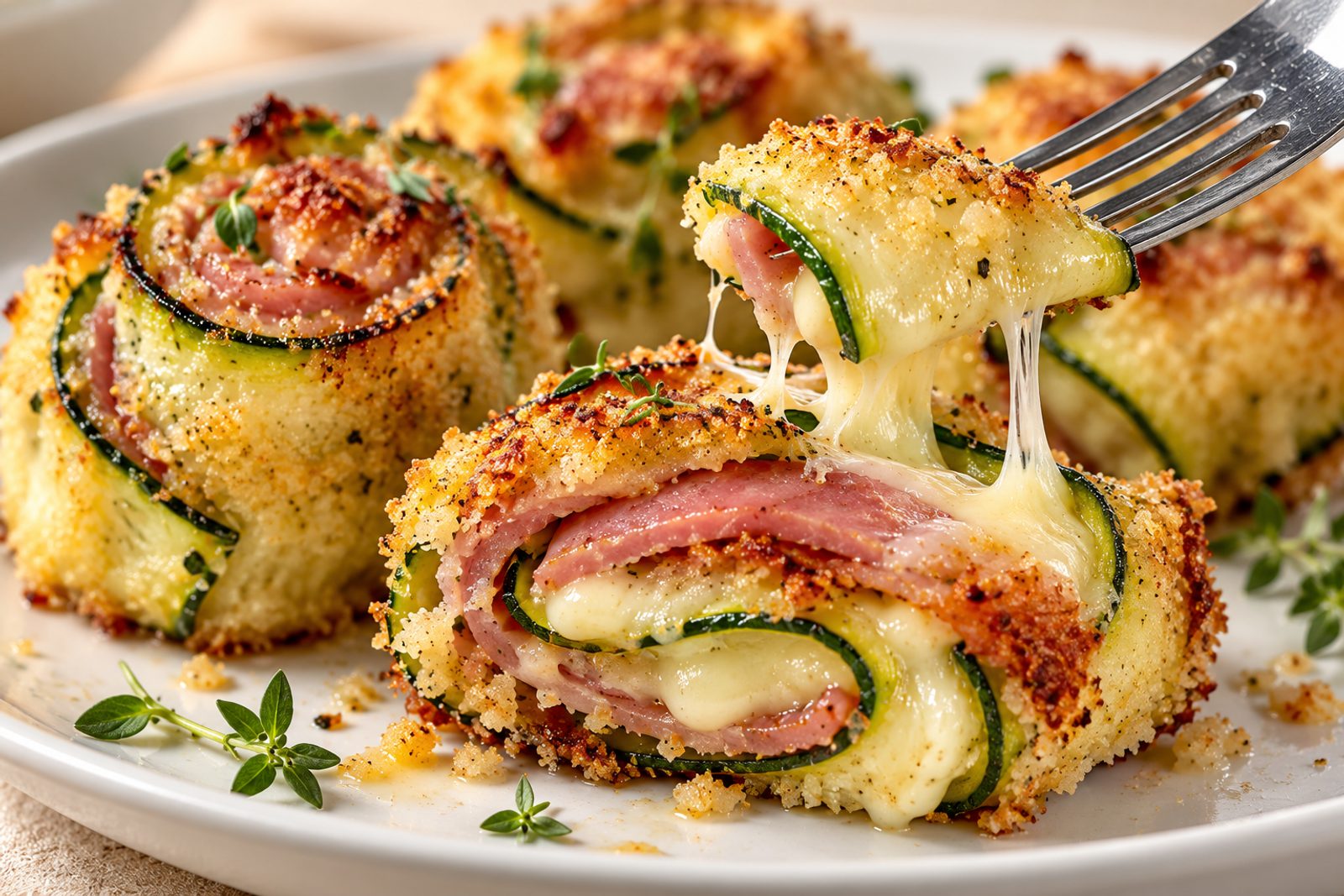 Crispy Zucchini Ham & Cheese Rolls