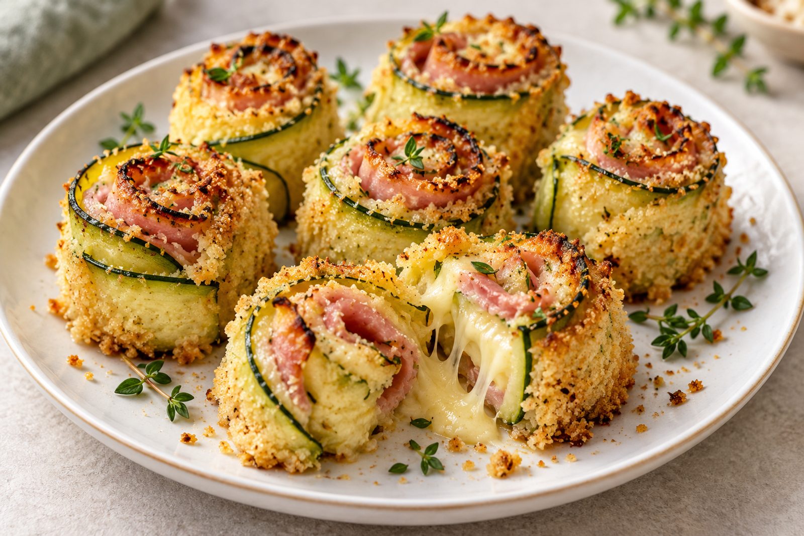 Crispy Zucchini Ham & Cheese Rolls