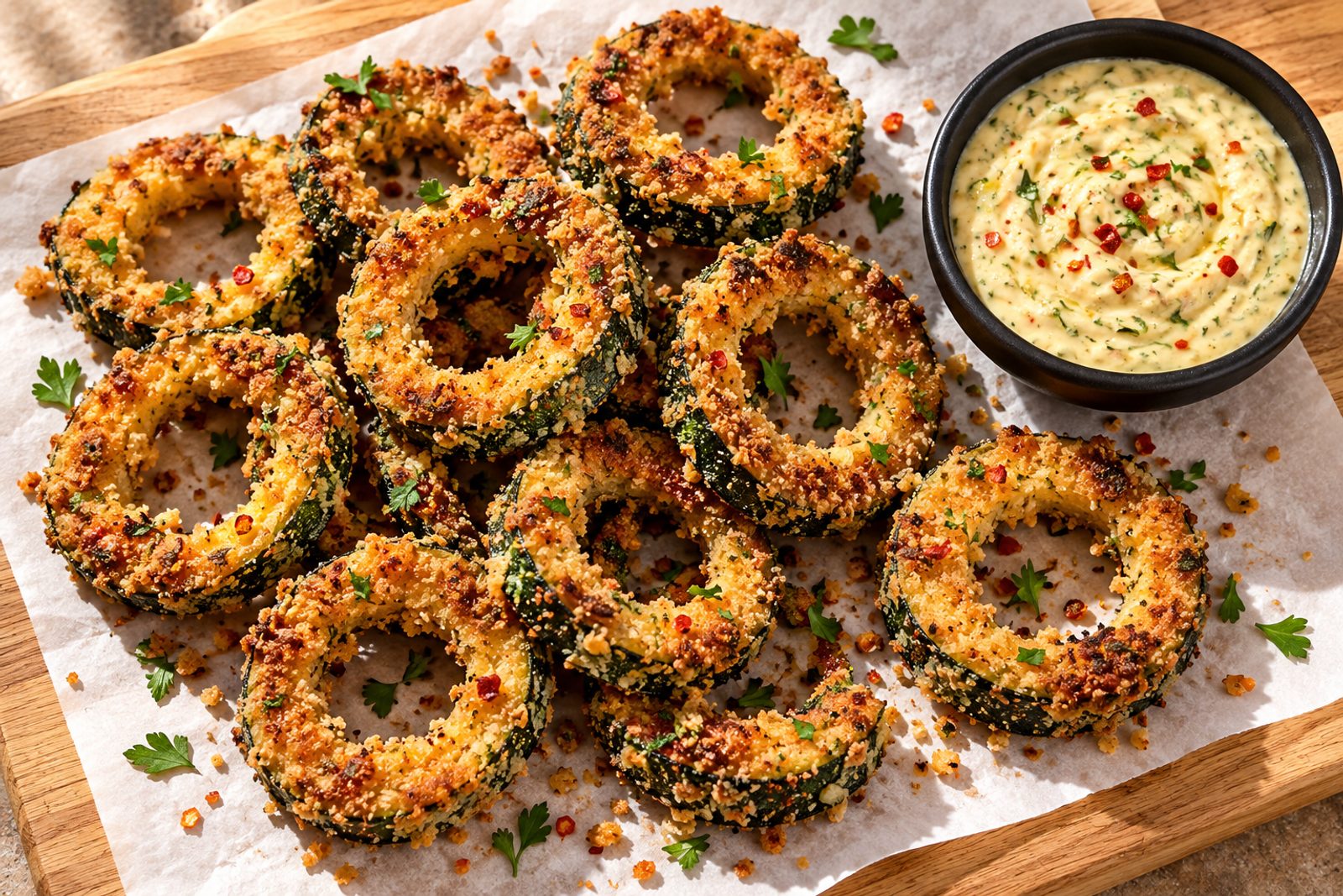 Crispy Zucchini Rings with Creamy Zucchini Dip Crispy Zucchini Rings with Creamy Zucchini Dip