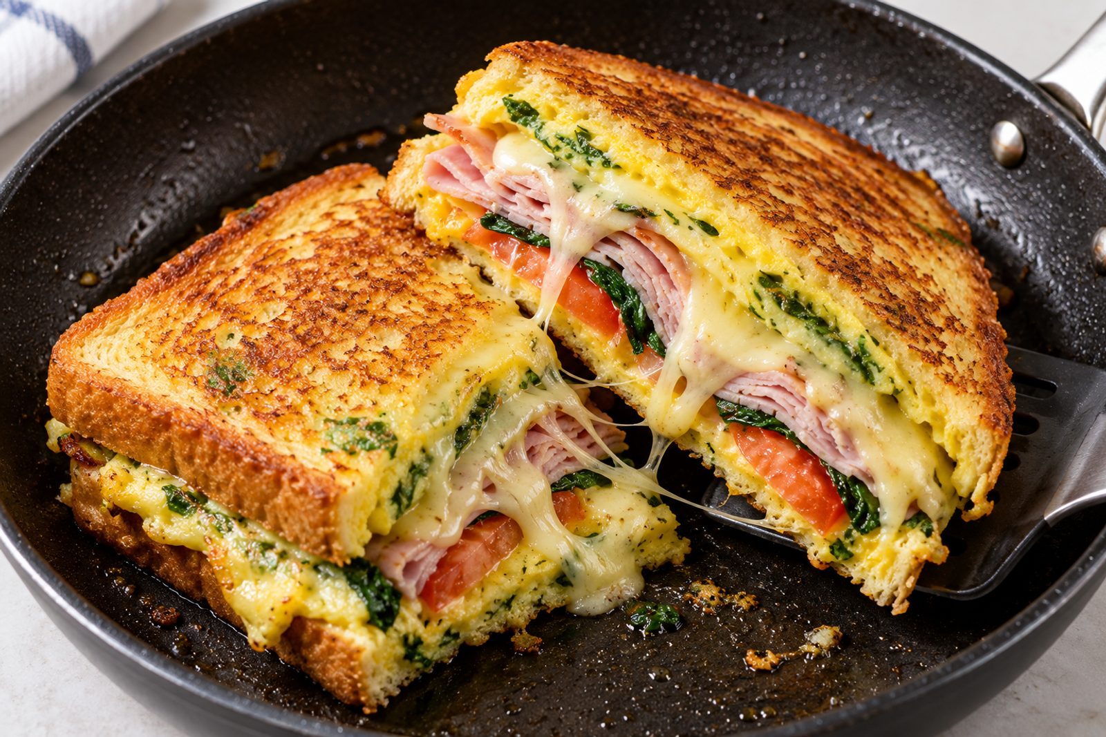 Easy One-Pan Ham & Egg Sandwich