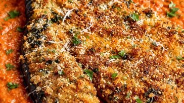 Eggplant Schnitzel with Roasted Tomato Sauce