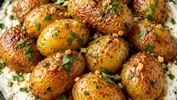Garlic Butter Baby Potatoes with Creamy Feta Dip