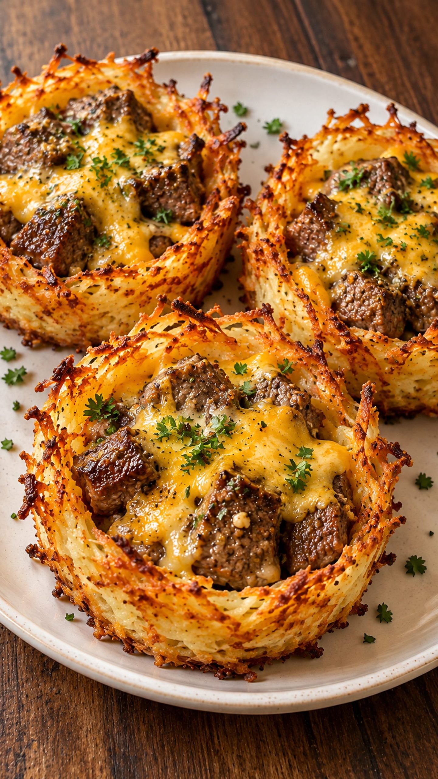 Garlic Butter Steak Potato Nests