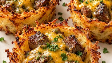 Garlic Butter Steak Potato Nests