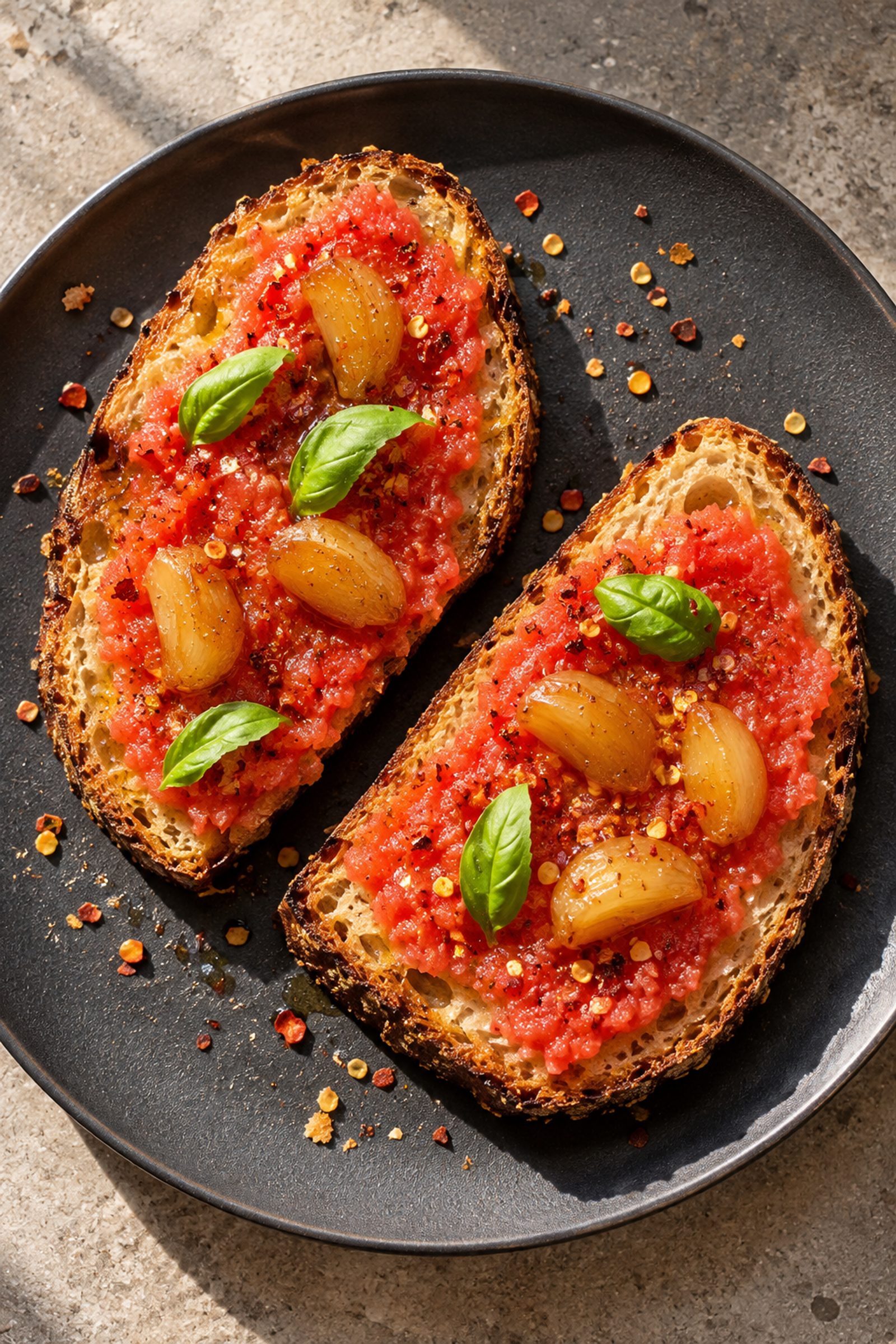 Garlic Confit Pan con Tomate