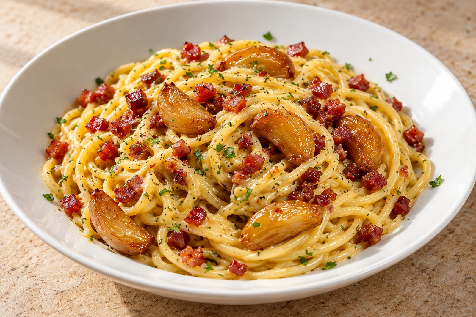 Garlic Confit Pasta Carbonara