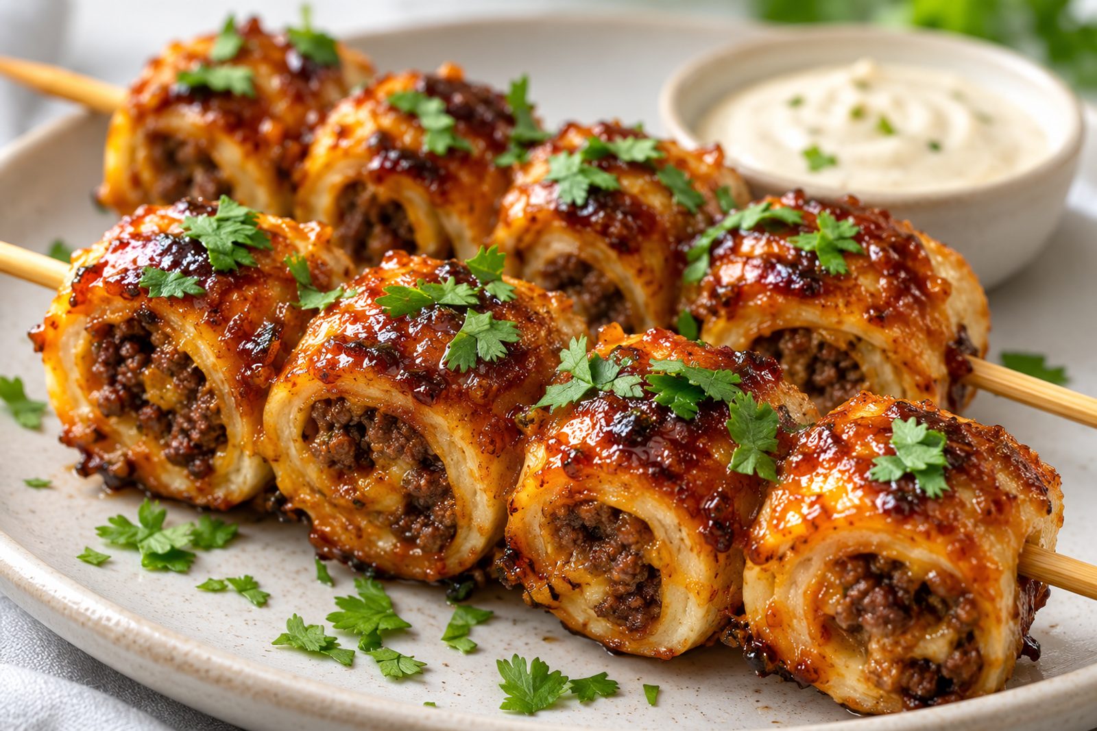 Glazed Beef Tortilla Kebabs