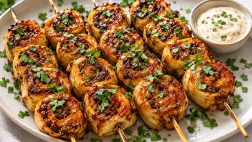Glazed Beef Tortilla Kebabs