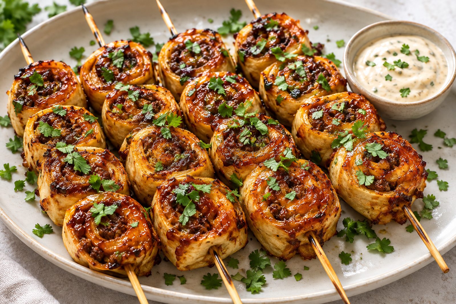 Glazed Beef Tortilla Kebabs