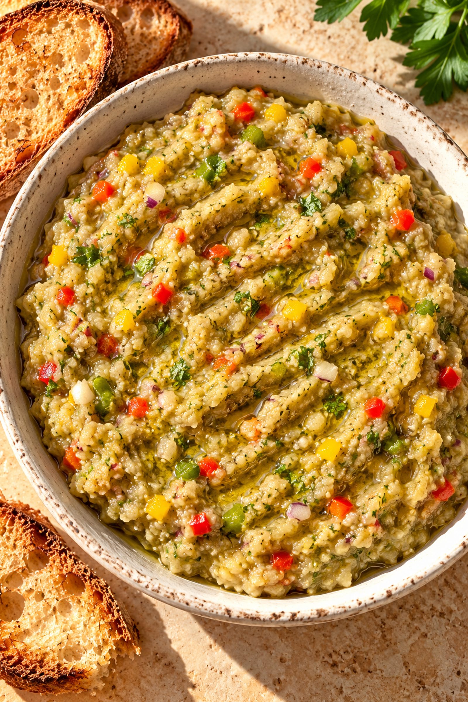 Greek Eggplant Salad with Fresh Peppers