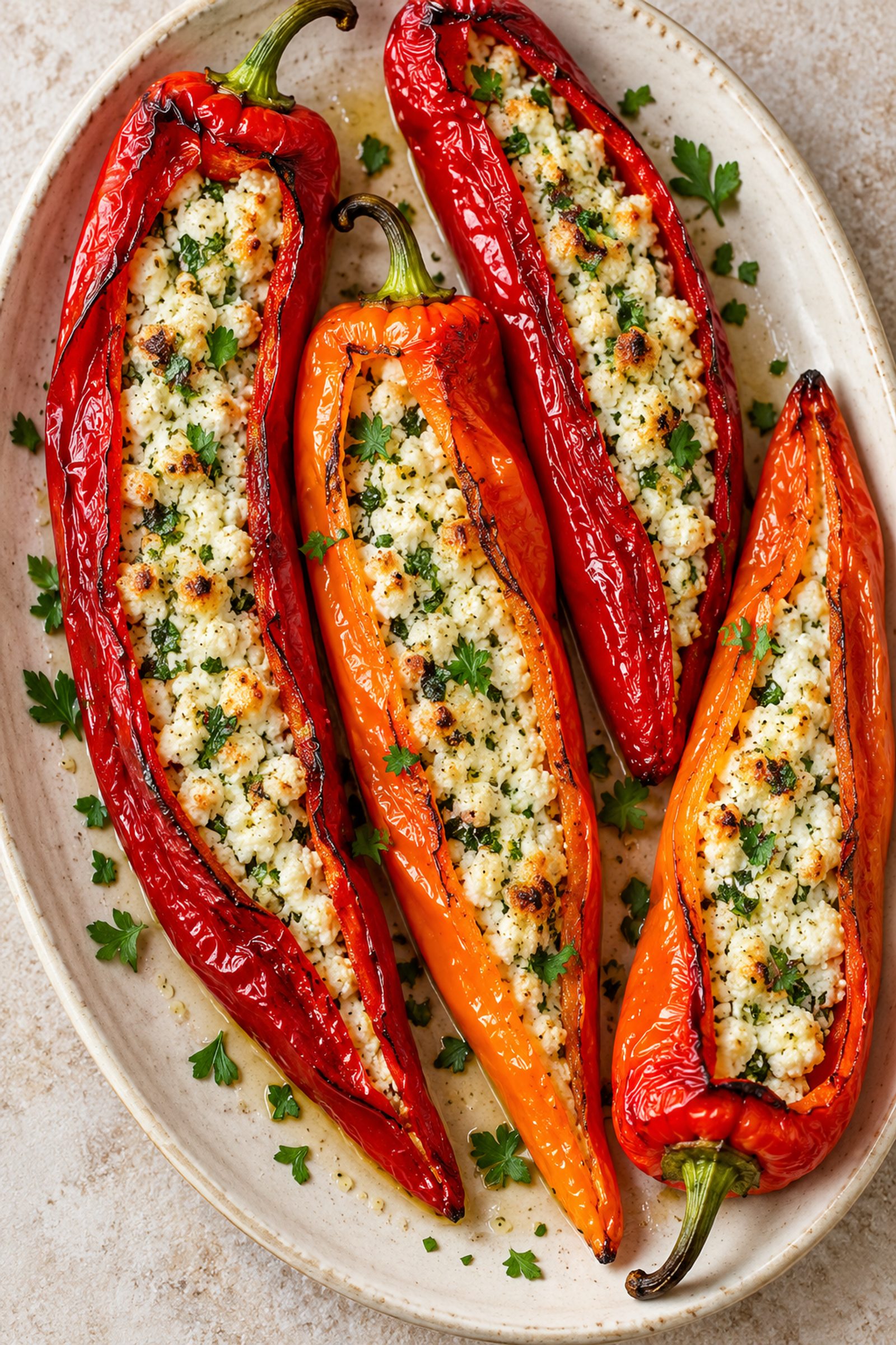 Greek Style Stuffed Peppers with Feta (Florina Peppers Recipe)