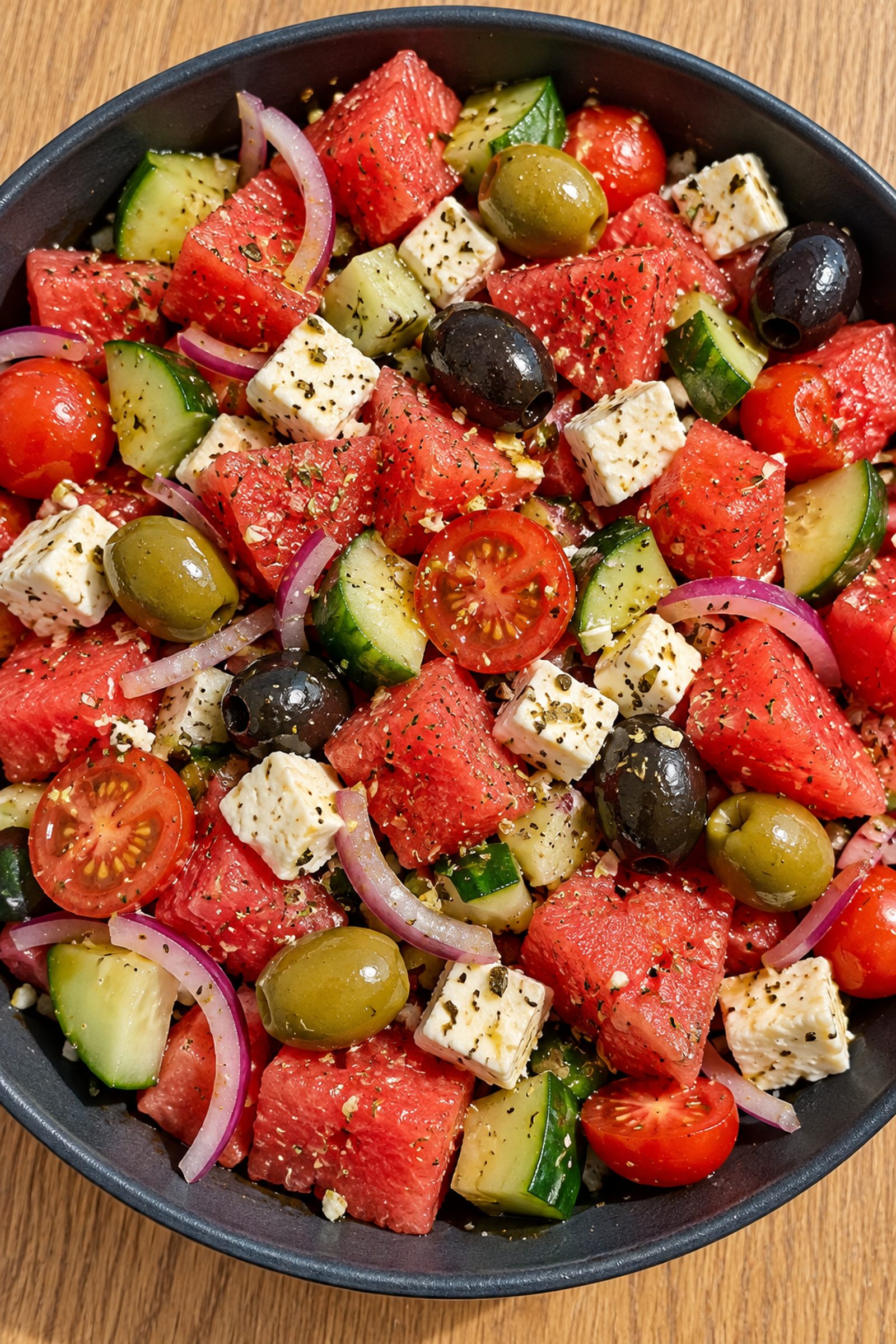 Greek Watermelon Salad with Feta and Olives