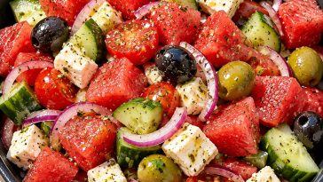 Greek Watermelon Salad with Feta and Olives