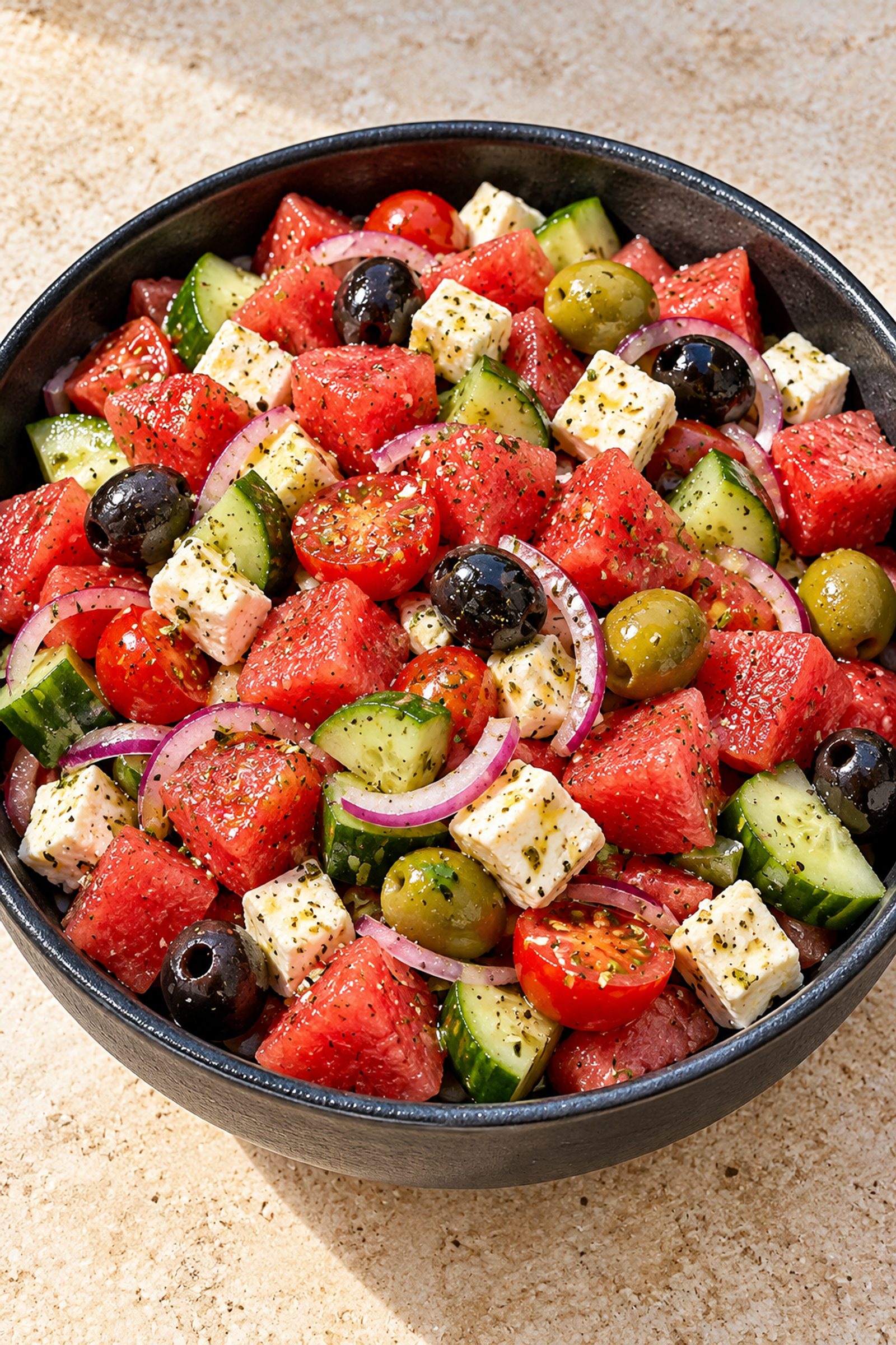 Greek Watermelon Salad with Feta and Olives Greek Watermelon Salad with Feta and Olives