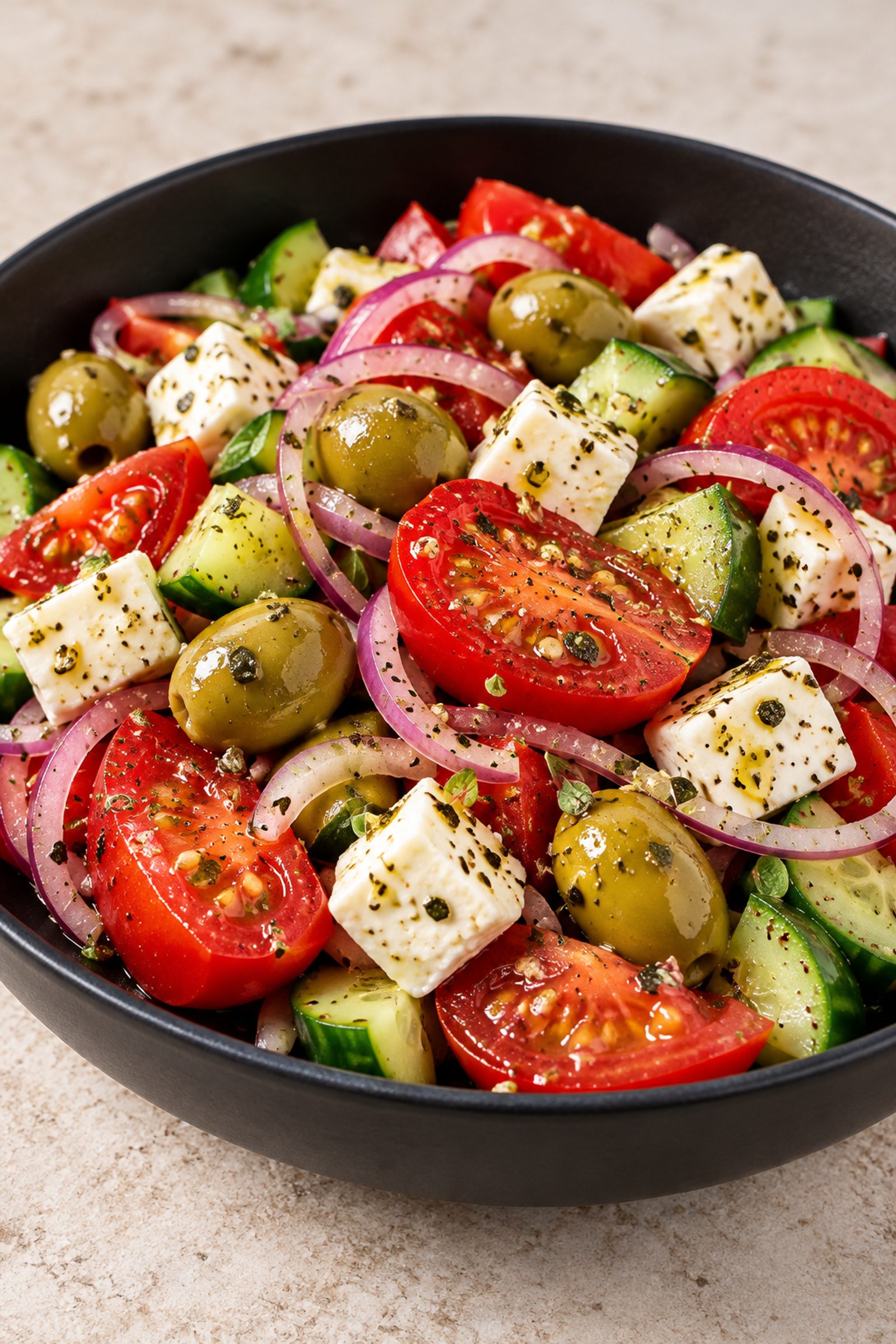 Healthy Greek Salad (With Feta Cheese)