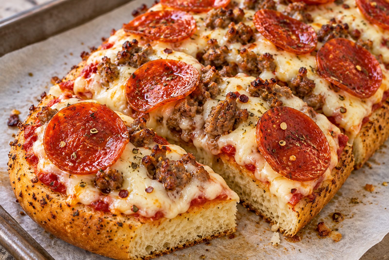 Italian Sausage & Pepperoni Garlic Bread Pizza