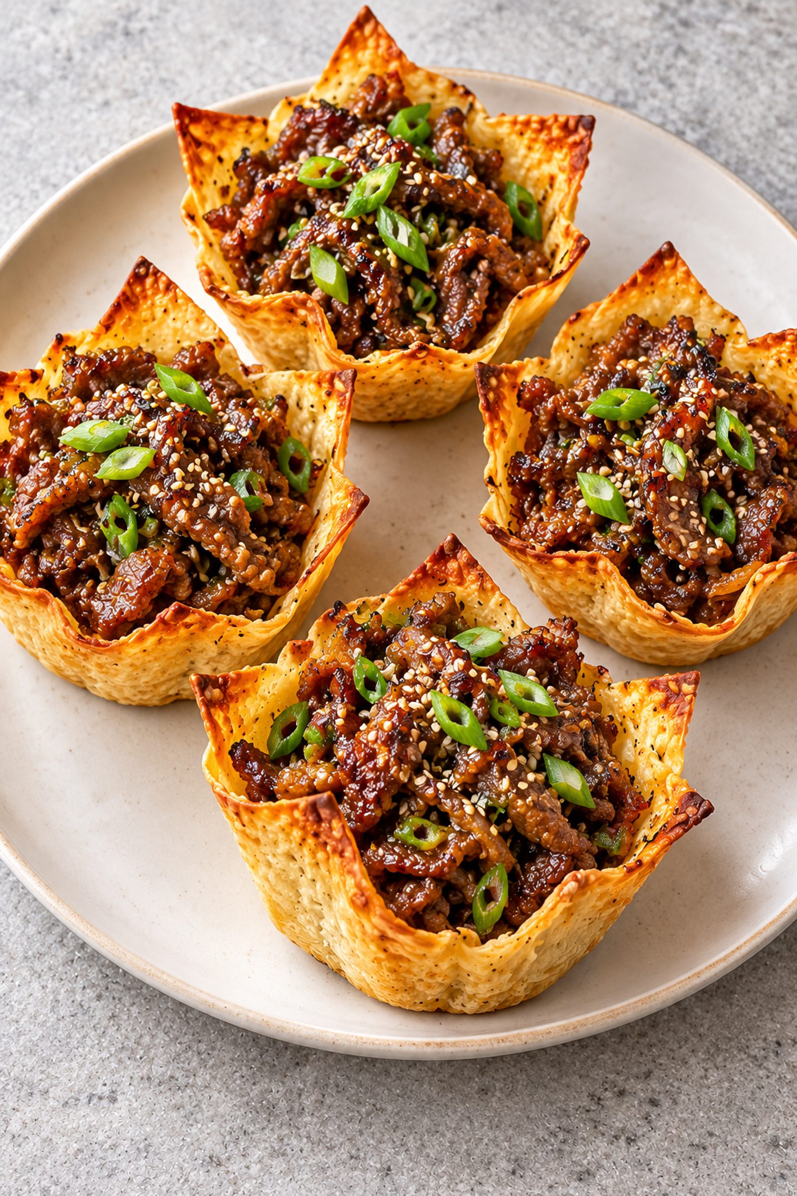 Korean BBQ Beef Sesame Crunch Cups