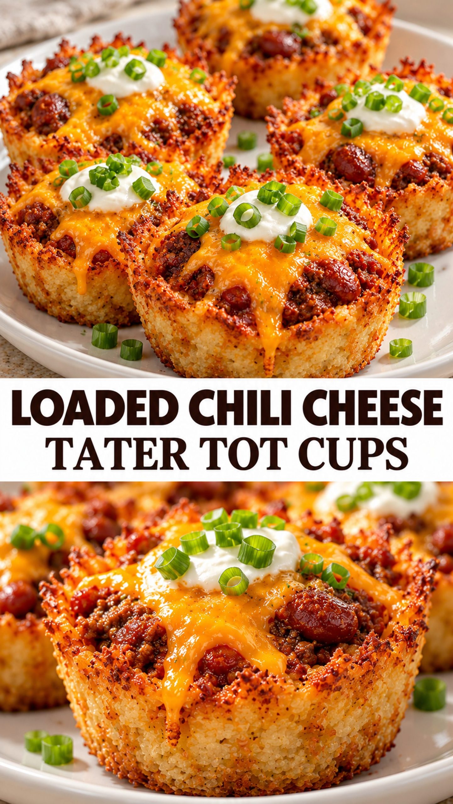 Loaded Chili Cheese Tater Tot Cups