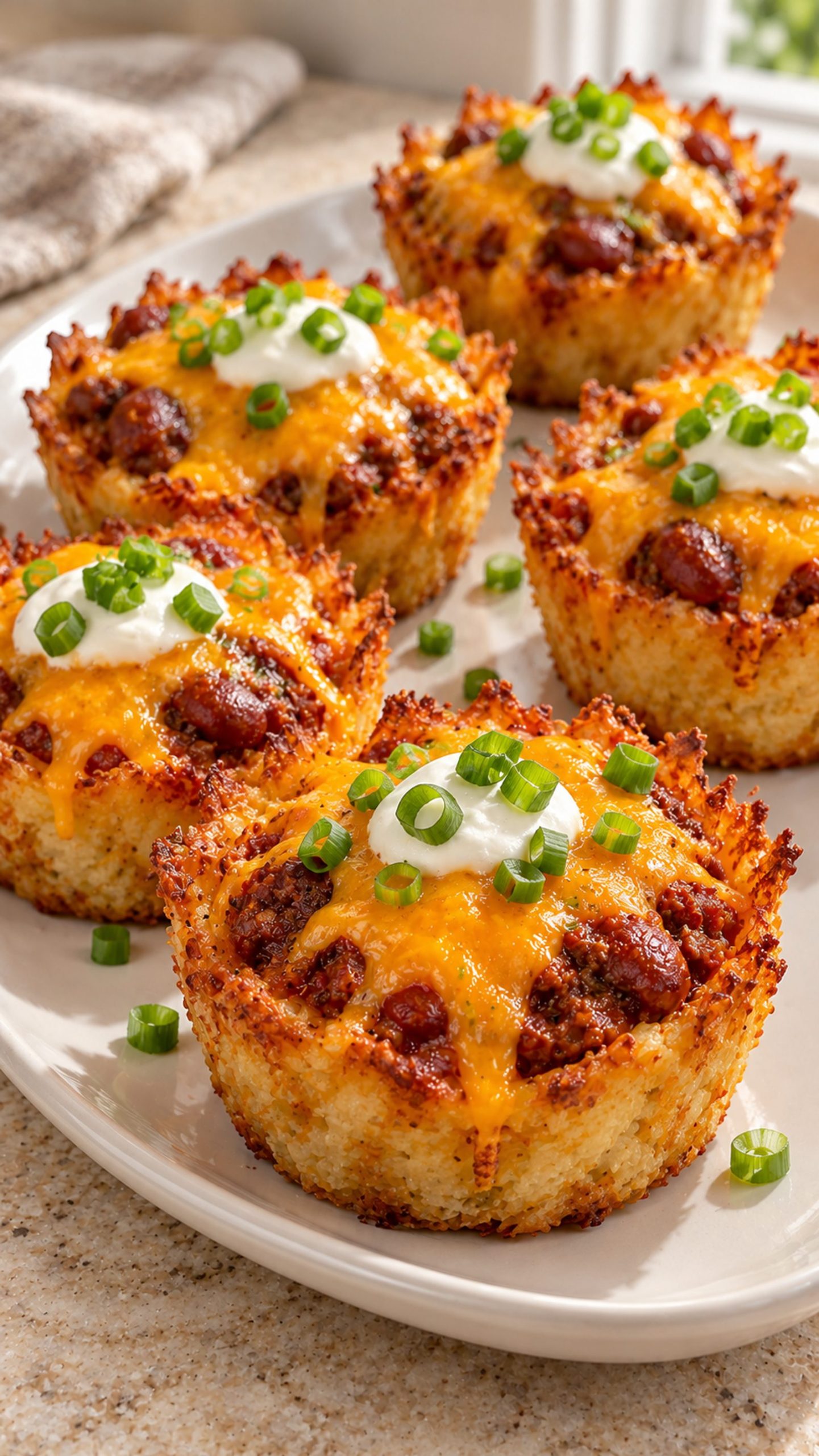 Loaded Chili Cheese Tater Tot Cups