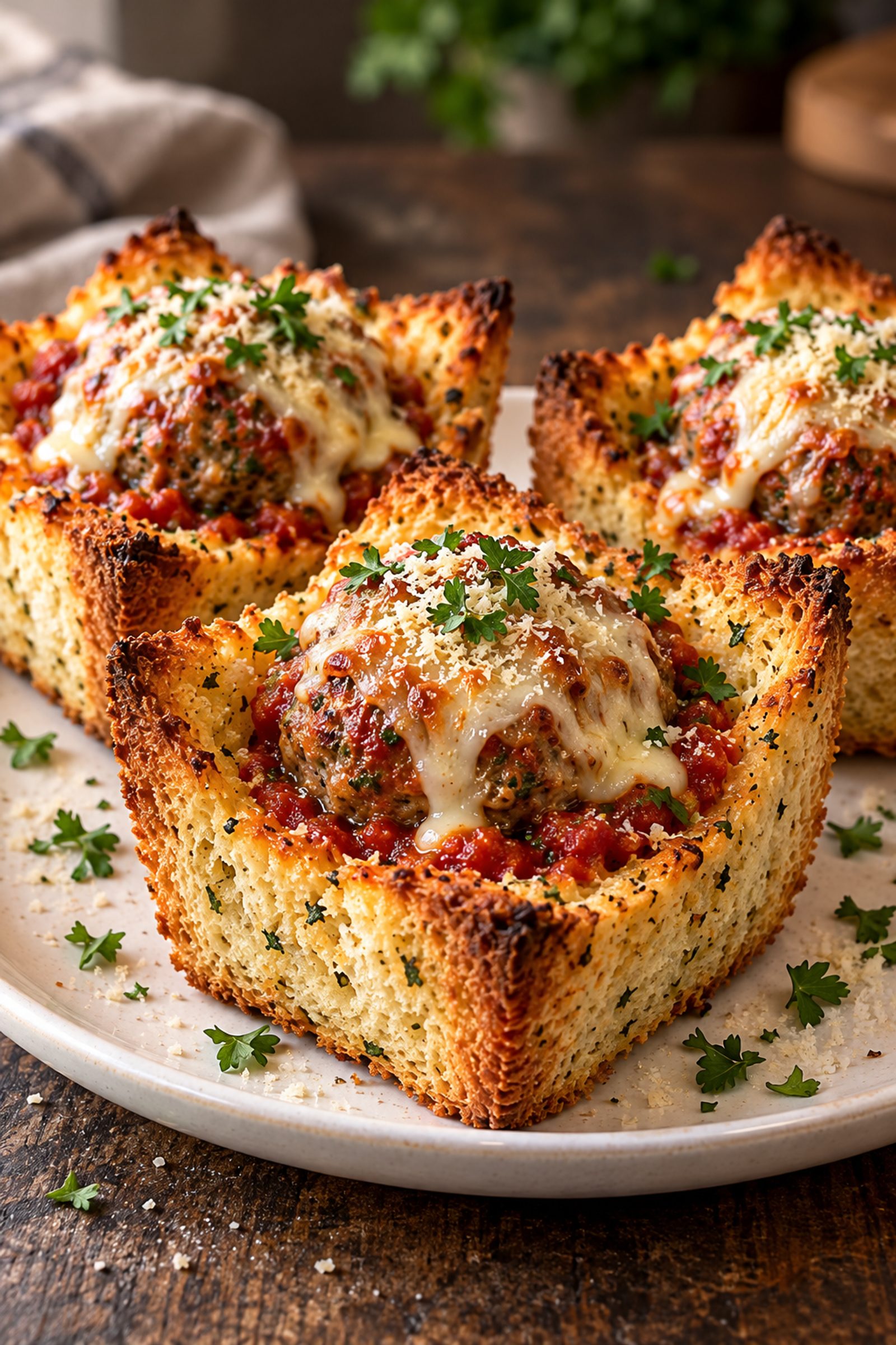 Meatball Mozzarella Garlic Bread Cups