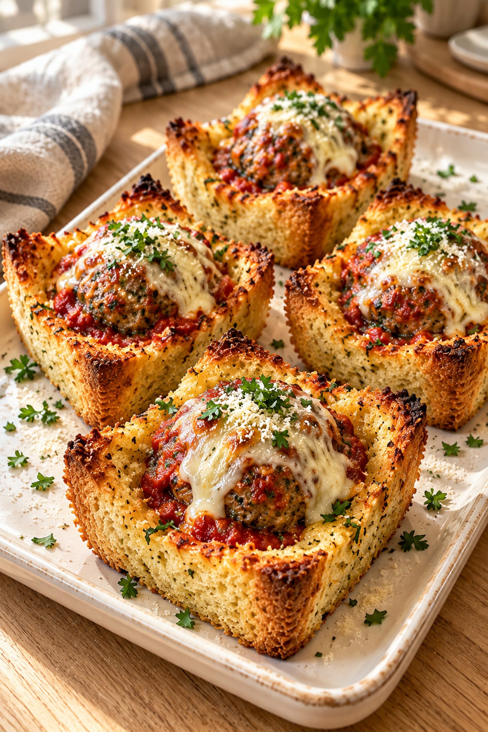 Meatball Mozzarella Garlic Bread Cups Meatball Mozzarella Garlic Bread Cups