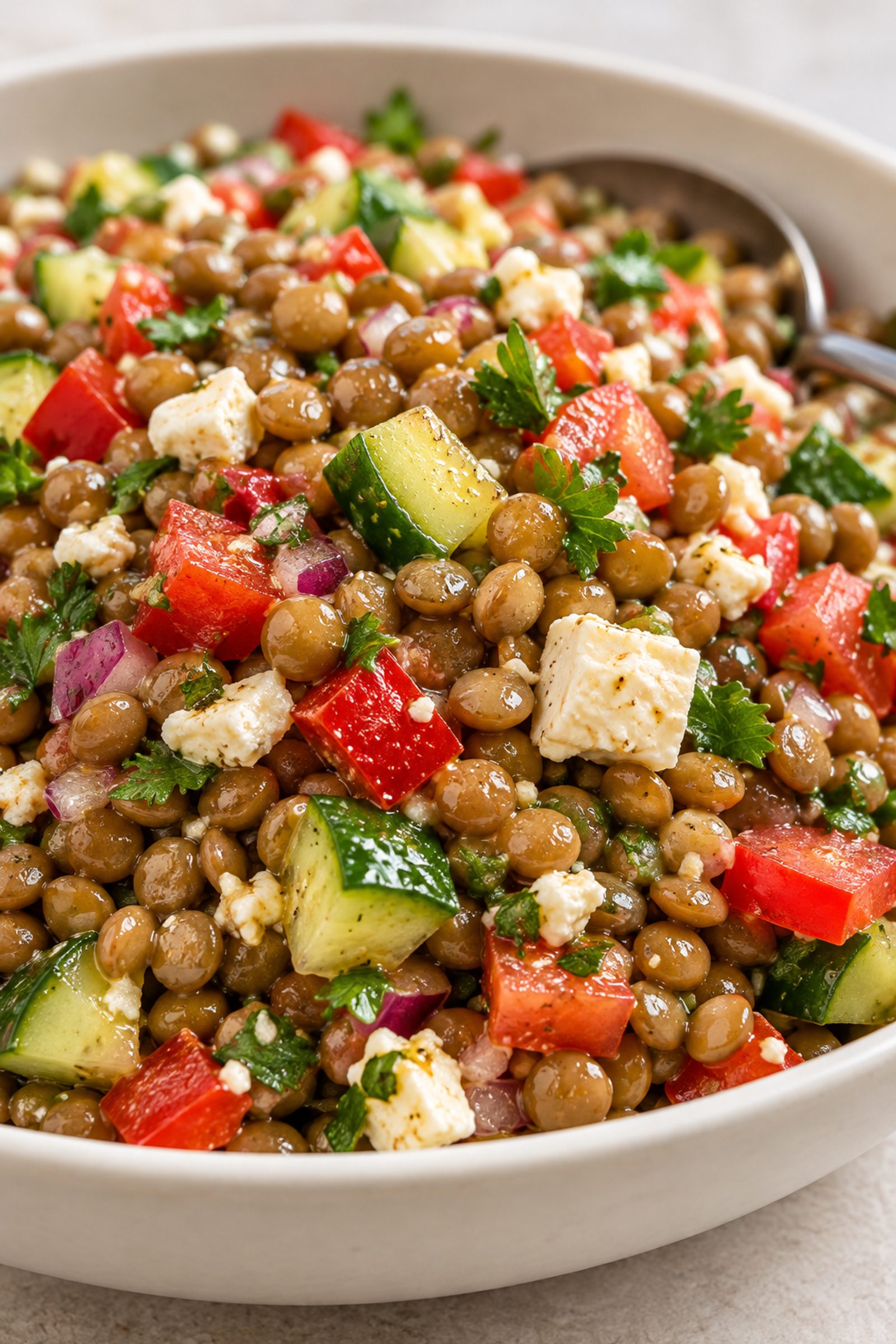 Mediterranean Lentil Salad with Honey Lemon Dressing