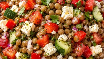 Mediterranean Lentil Salad with Honey Lemon Dressing