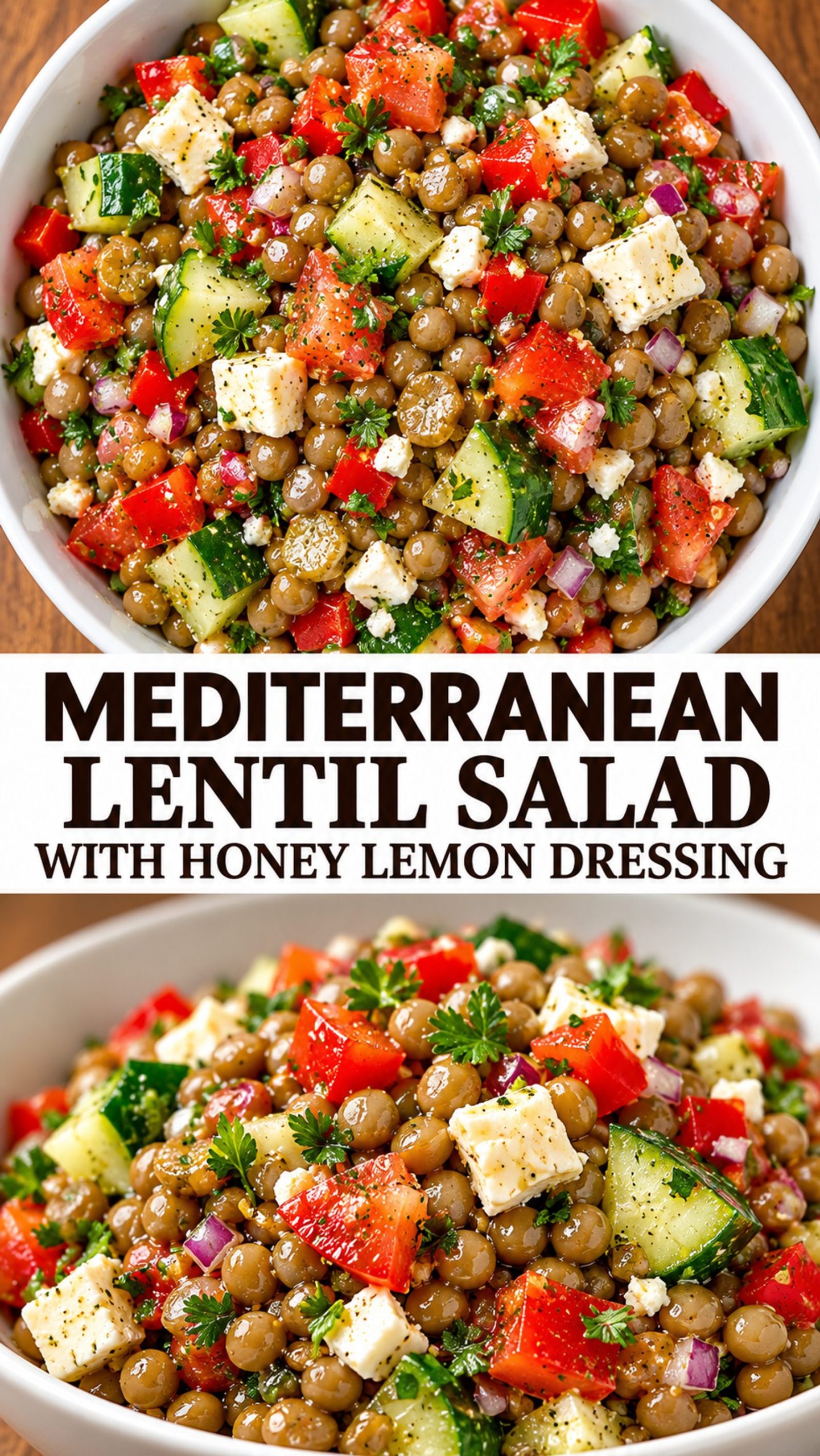 Mediterranean Lentil Salad with Honey Lemon Dressing