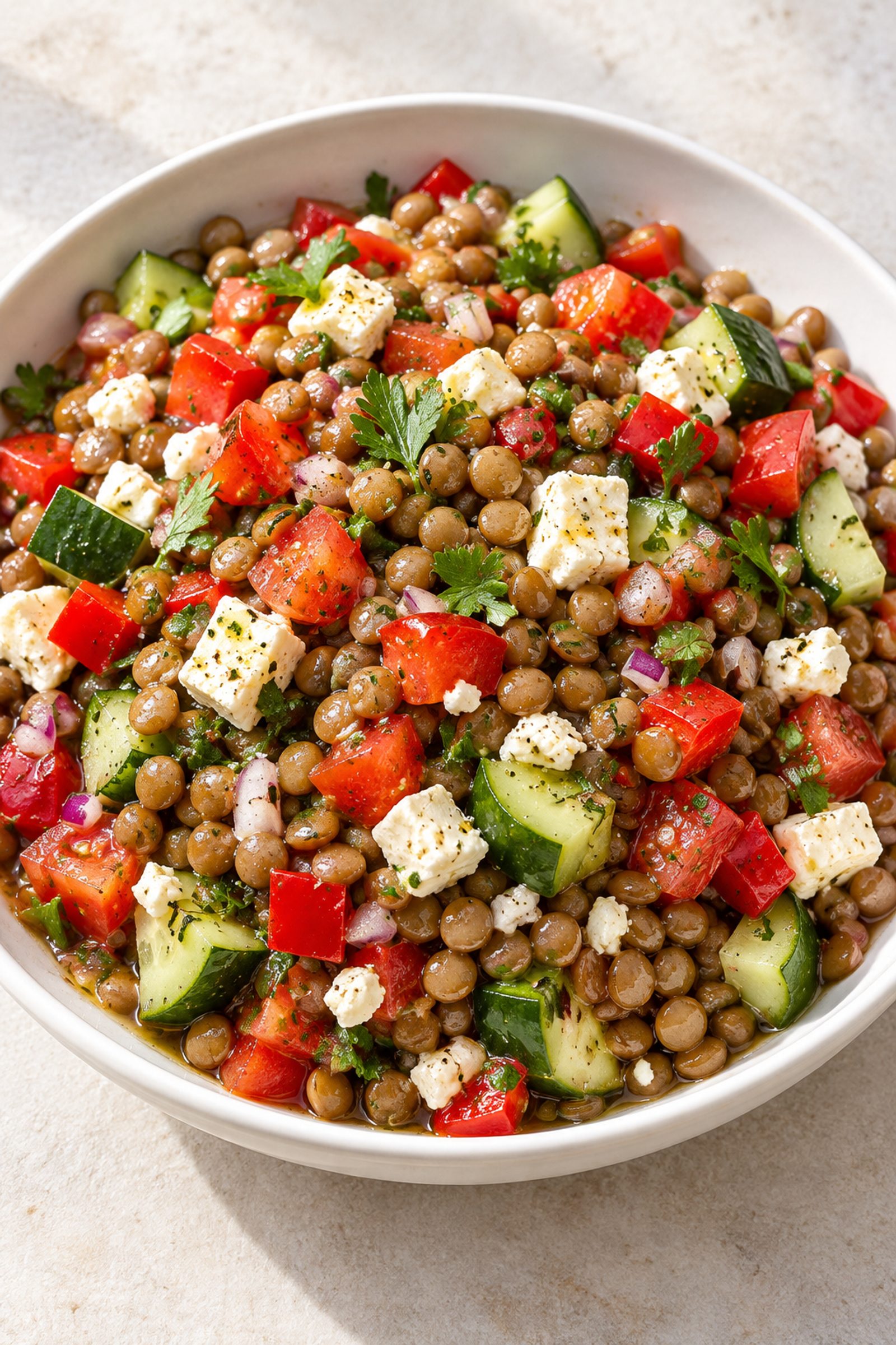 Mediterranean Lentil Salad with Honey Lemon Dressing