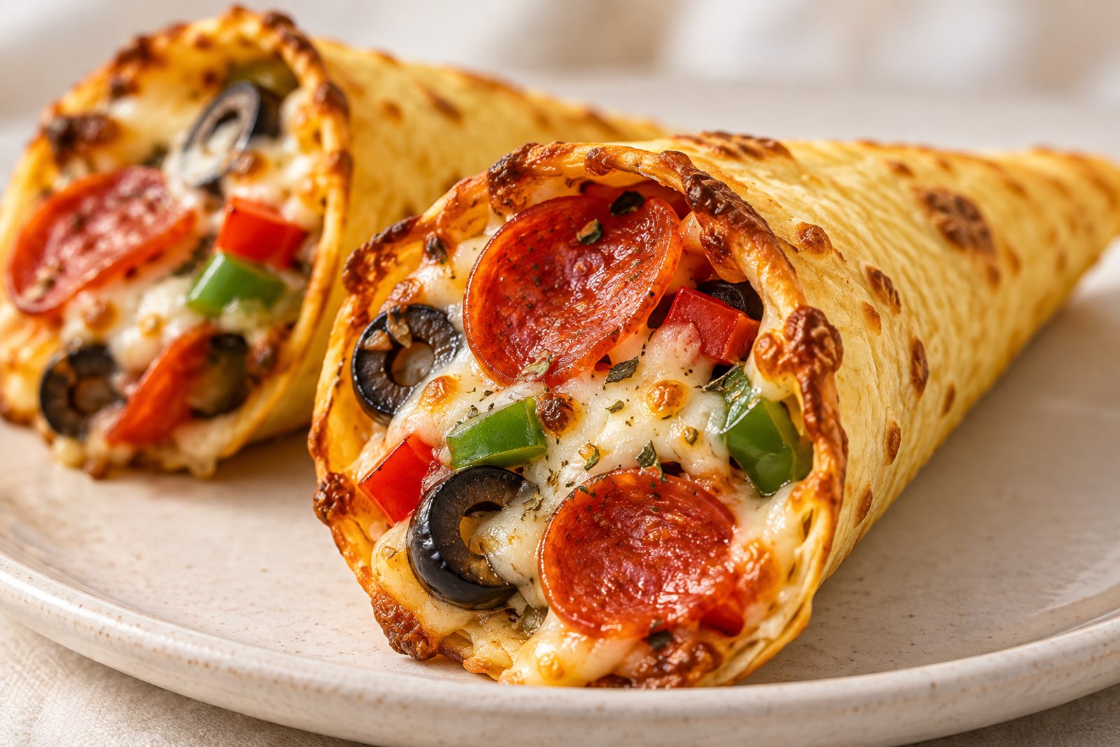Pepperoni Tortilla Pizza Cones