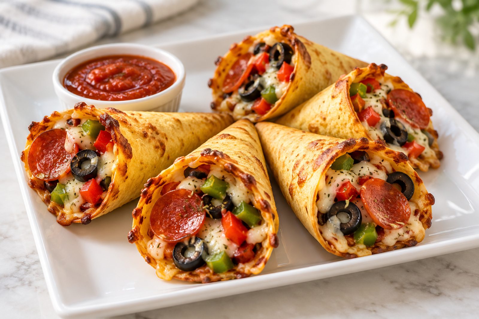Pepperoni Tortilla Pizza Cones