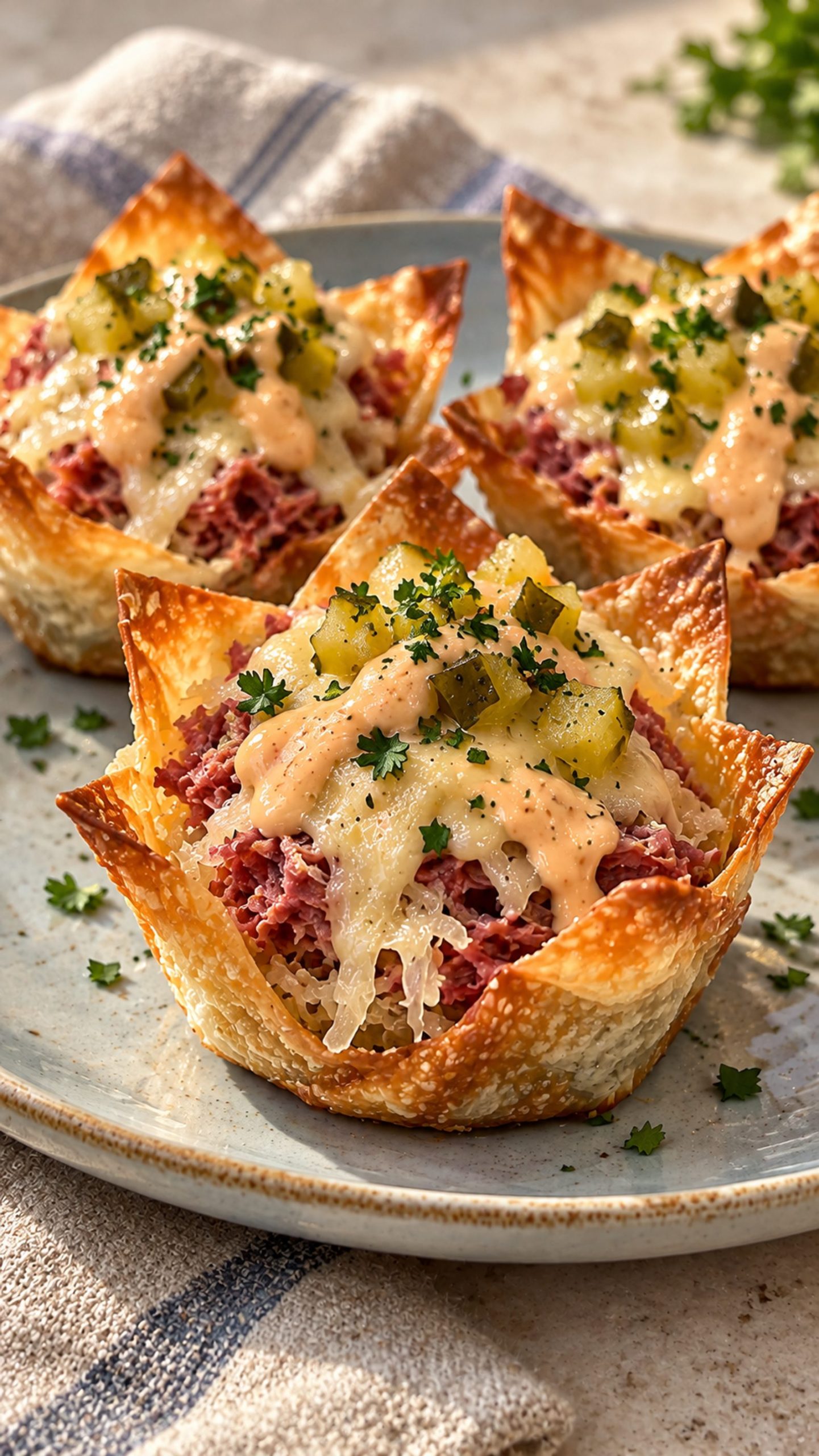 Reuben Swiss Wonton Cups