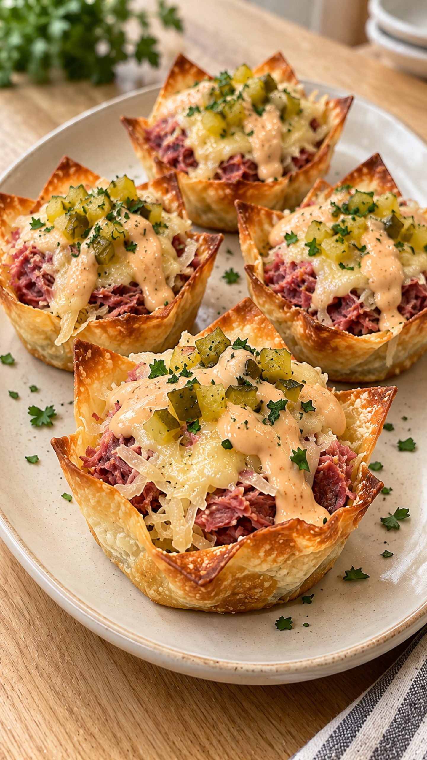 Reuben Swiss Wonton Cups Reuben Swiss Wonton Cups