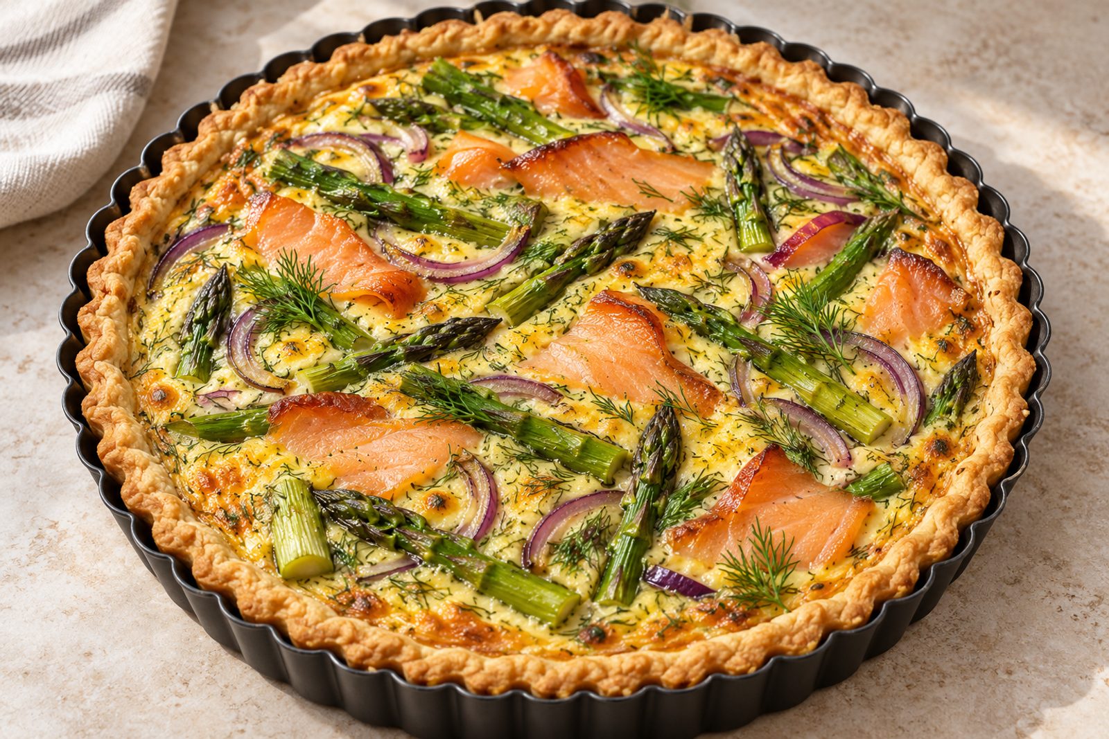Smoked Salmon and Asparagus Quiche