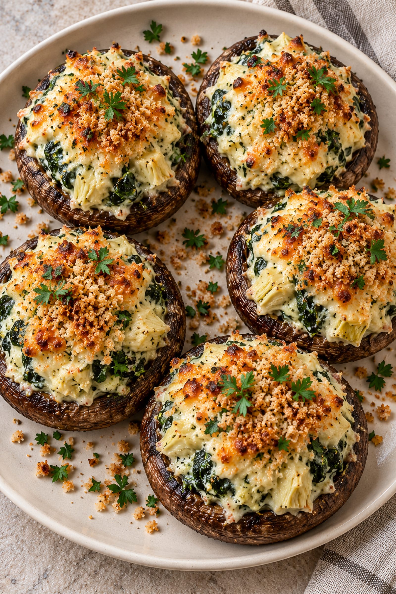 Spinach Artichoke Stuffed Mushrooms