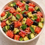 Watermelon Cucumber Salad with Sesame Chili Dressing