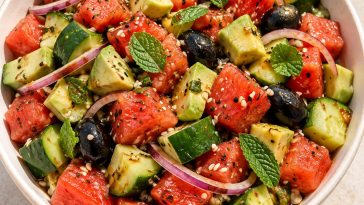 Watermelon Cucumber Salad with Sesame Chili Dressing