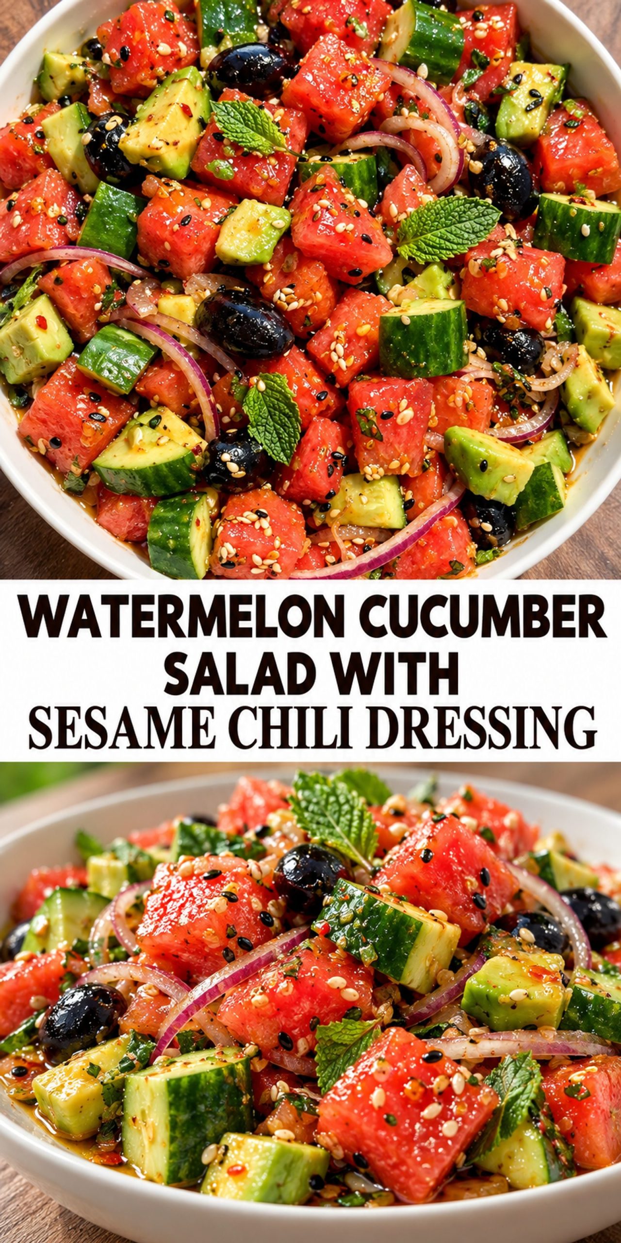 Watermelon Cucumber Salad with Sesame Chili Dressing Watermelon Cucumber Salad with Sesame Chili Dressing