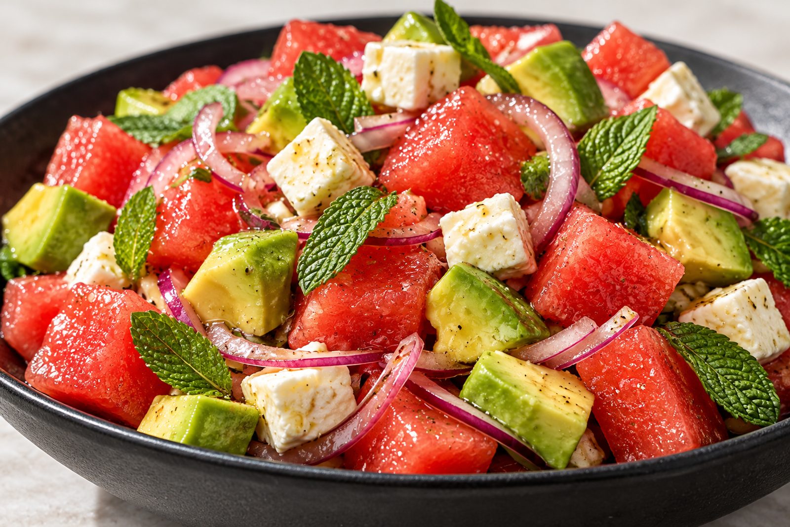 Watermelon Salad with Feta and Avocado