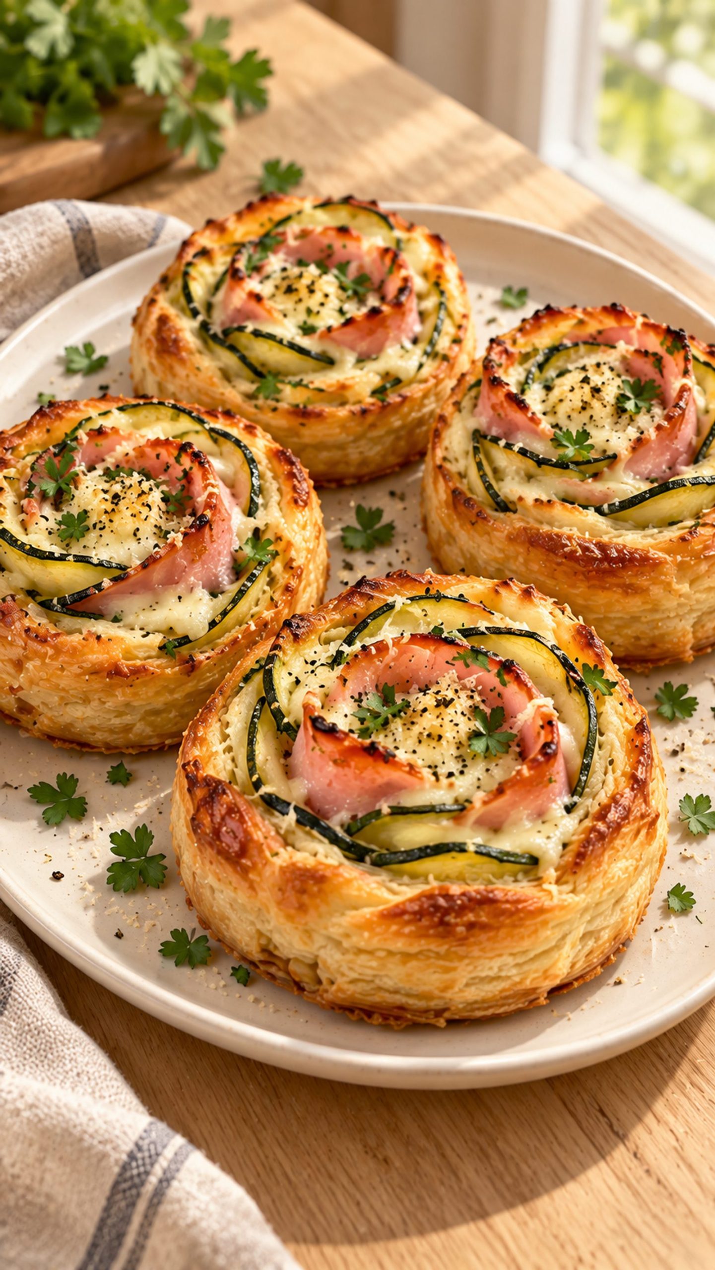 Zucchini Ham Cheese Pastry Roses